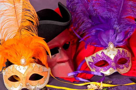 Composition of Venetian masks of different types and colorsの写真素材
