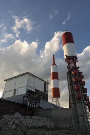 Telecommunication station on top of the highest mountain in Navacerrada, Spain.の写真素材