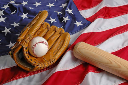 Baseball, bat and glove symbolizing the American Pastimeの写真素材