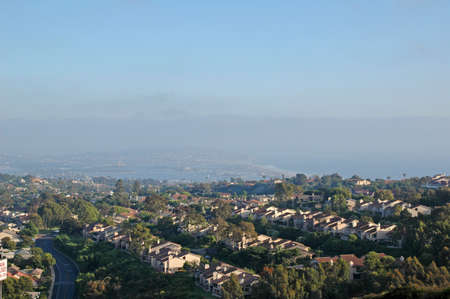 Residenctial area in San Diego showing the harbor on the backgroundの写真素材