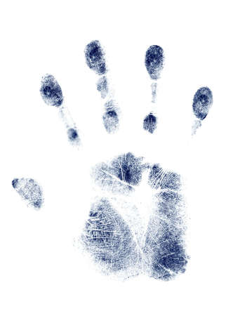 Blue handprint on white background