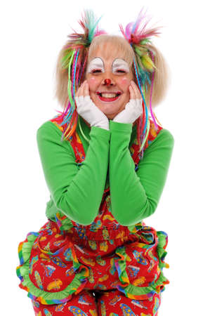 Clown's portrait smiling with colorful hairの写真素材