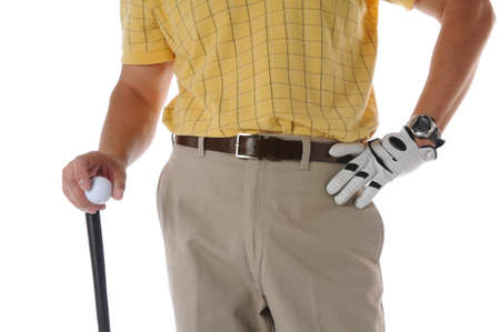 Golfer close up studio shot isolated on a white backgroundの写真素材