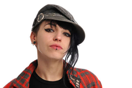 Young gir's portraitl with pierces isolated against a white backgroundの写真素材