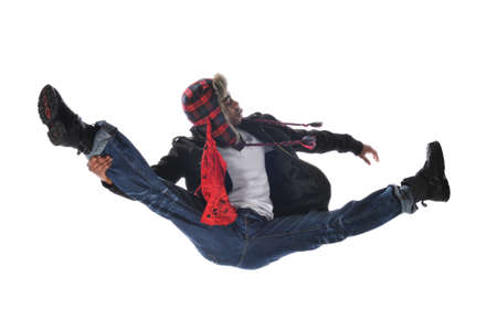 Hip-Hop style dancer jumping isolated on a white backgroundの写真素材