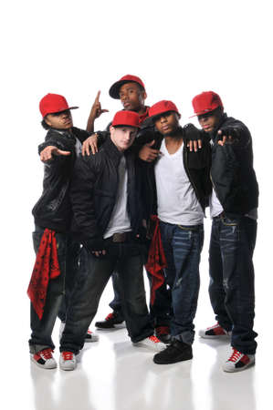 Group of Hiphop dancers posing isolated on a white background