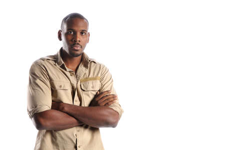 Black man's portrait isolated on a white backgroundの写真素材