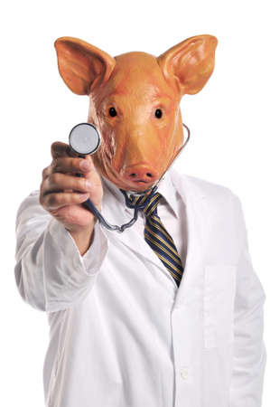 Swine Flu metaphor showing the power of the virus isolated on whiteの写真素材