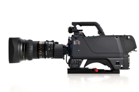 Professional video camera facing left isolatad on a white background