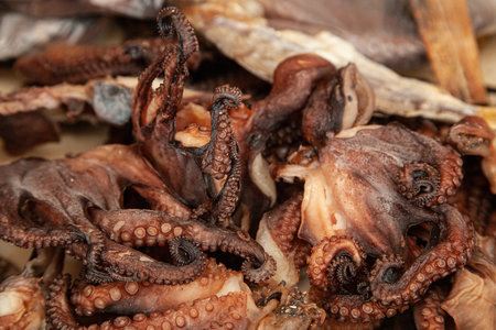 delicious dish of dried octopus, a typical Canarian foodの写真素材