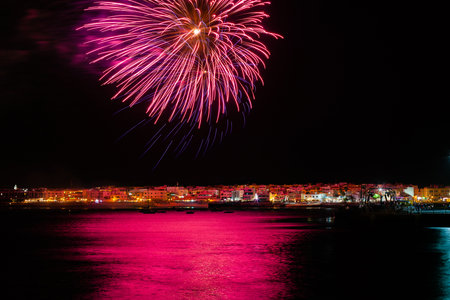 colorful fireworks in Corralejo town, Fuerteventuraの写真素材