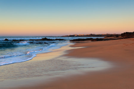 Sunset on the beach in Fuerteventura, Canary Islands, Spainの写真素材