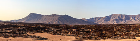 Panoramic view of the Fuerteventura Desert, Canary islands, Spainの写真素材