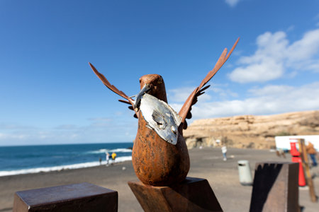 Closeup of an iron sculpture at the beach, Fuerteventuraの写真素材
