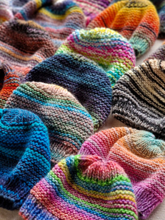 Multi-colored knitted scarf as a background. close up