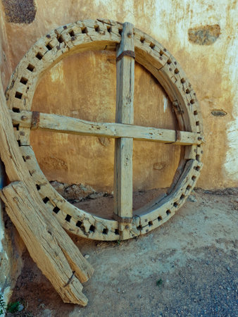 Wooden wheel in the village of Canary Islands, Spain.の写真素材