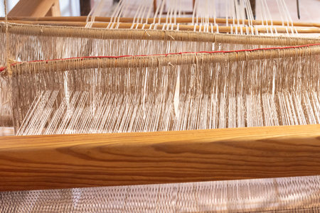 Weaving loom in a traditional textile loom, close up