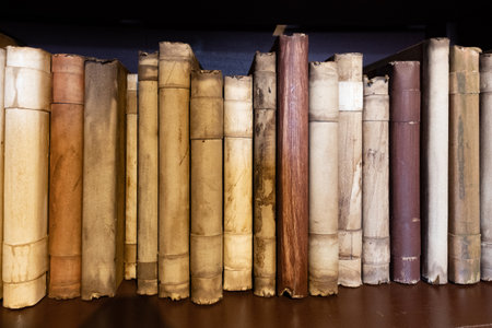 Old books on a shelf in a library. old bookshelf