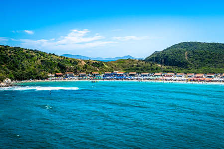 Beach in sunny summer day, on the sea of the Brazilian coast, in the region of the lakes, city of Cabo Frio, Rio de Janeiro, Brazilの写真素材