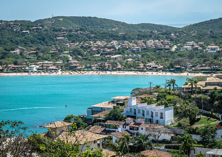 Beautiful panoramic view of the beach, located on the Brazilian coast, in the city of BÃºzios, state of Rio de Janeiro, Brazil.の写真素材