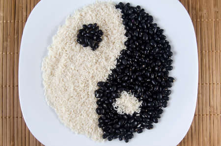 Yin Yang - Rice and black beansの写真素材