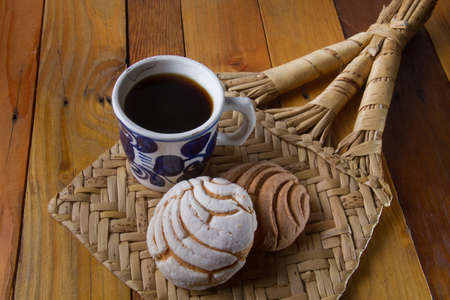 Traditional mexican sweet bread and coffeeの写真素材
