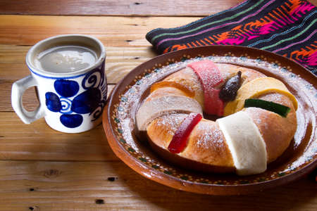Hot chocolate and authentic kings day breadの写真素材