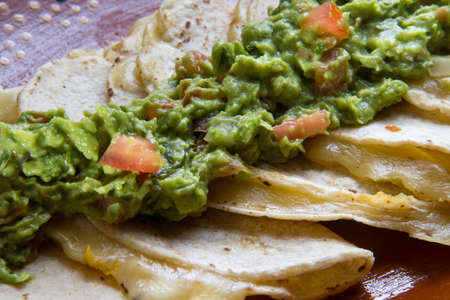 Authentic mexican guacamole and quesadillasの写真素材