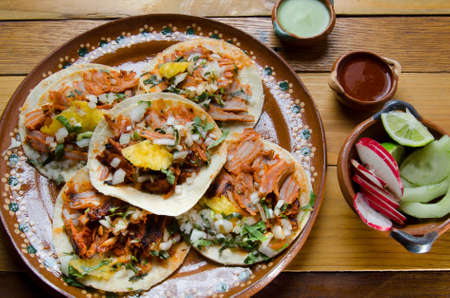Authentic mexican tacos al pastorの写真素材