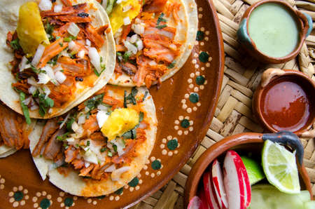 Traditional mexican tacos al pastorの写真素材