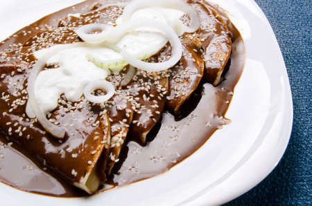 Authentic mexican enchiladas with mole sauceの写真素材