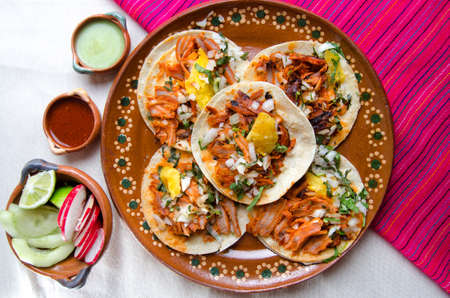 Traditional mexican tacos al pastorの写真素材