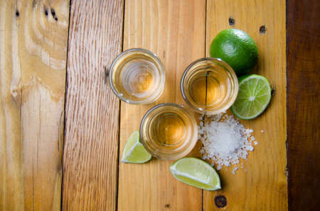 Mexican tequila shots with salt and limeの写真素材