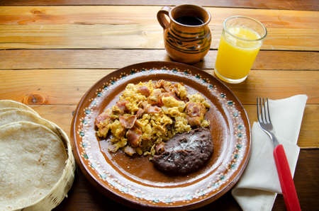 Scrambled eggs with ham mexican breakfastの写真素材