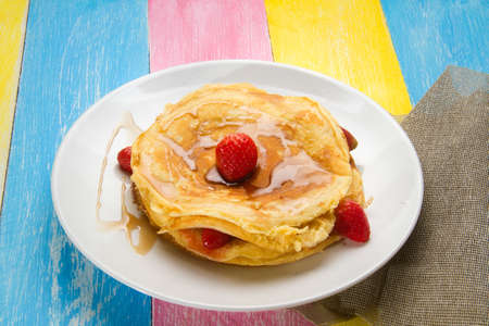 Authentic pancake and strawberryの写真素材