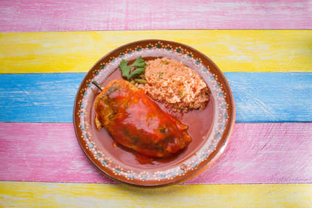 Traditional mexican food: chiles rellenosの写真素材