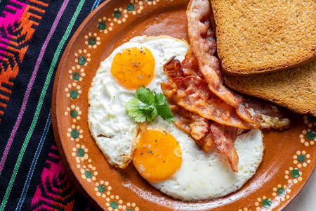 Fried eggs with baconの写真素材