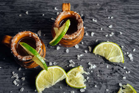 Mexican tequila shots in tarritosの写真素材