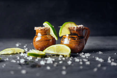 Mexican tequila shots in tarritosの写真素材