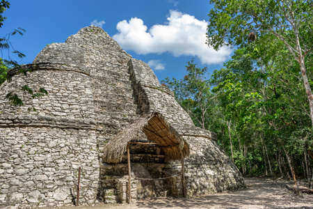 Mayan observatory ruins at Coba, Mexicoの写真素材