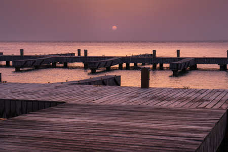 Marine dock in Cozumel at sunsetの写真素材
