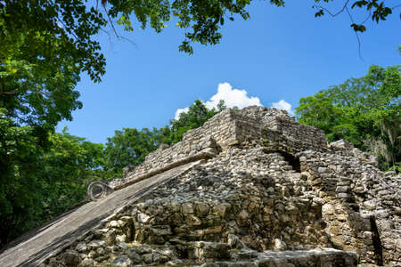 Mayan ball game ruins at Coba, Mexicoの写真素材