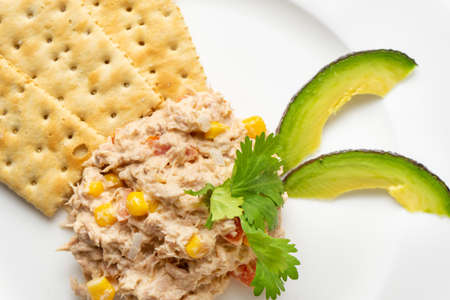 tuna salad with soda crackersの写真素材