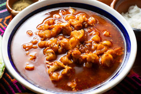 Traditional mexican red pozole soup
