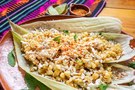 Traditional mexican esquites cornの写真素材