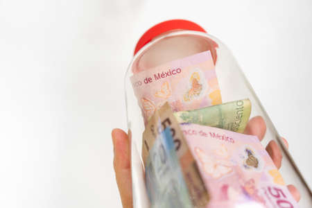 Mexican money savings in jarの写真素材