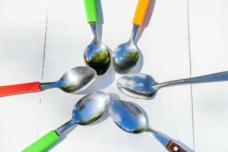 Colorful set of spoons in white backgroundの写真素材