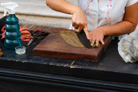 Woman doing artisanal cigars