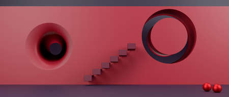 3d illustration of geometrical scene. Surreal trendy concept
