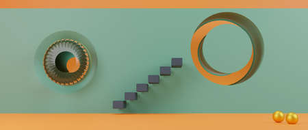 3d illustration of geometrical scene. Surreal trendy concept